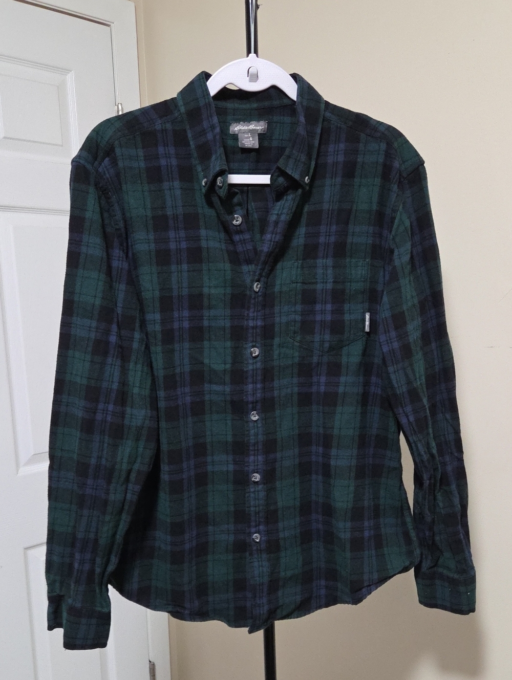 Eddie Bauer Green and Navy Plaid Button-Down Shirt
